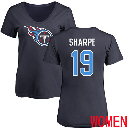 Tennessee Titans Navy Blue Women Tajae Sharpe Name and Number Logo NFL Football #19 T Shirt